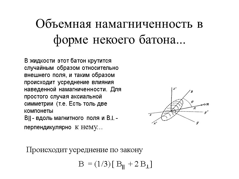 Объемная намагниченность в форме некоего батона... В жидкости этот батон крутится случайным образом относительно